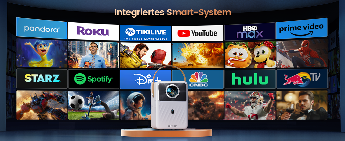 Проектор Toptro Mini Beamer: 1080P Full HD, Android TV, WiFi, Bluetooth, 300 ANSI, Зовнішній, Компактний, з Електричним Фокусом