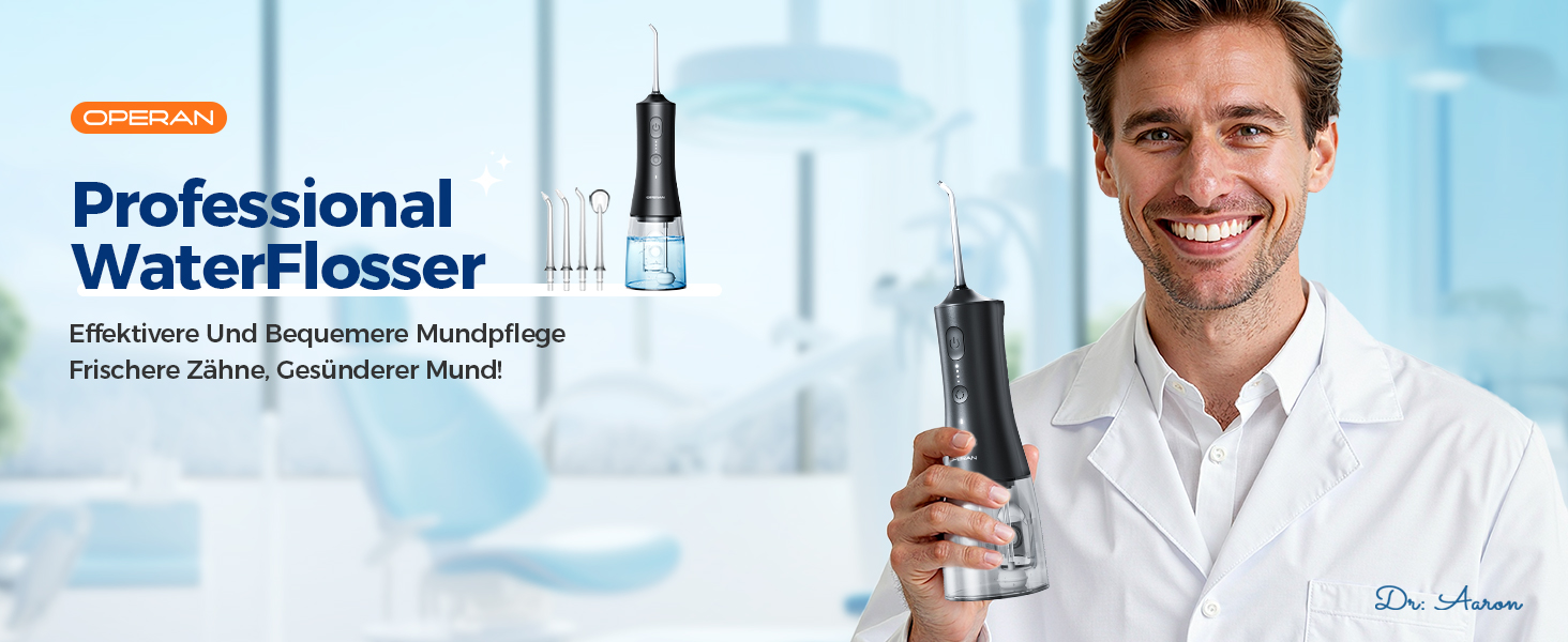 Ірригатор для порожнини рота Operan Munddusche Black - бездротовий, портативний, 300 мл, 4 насадки