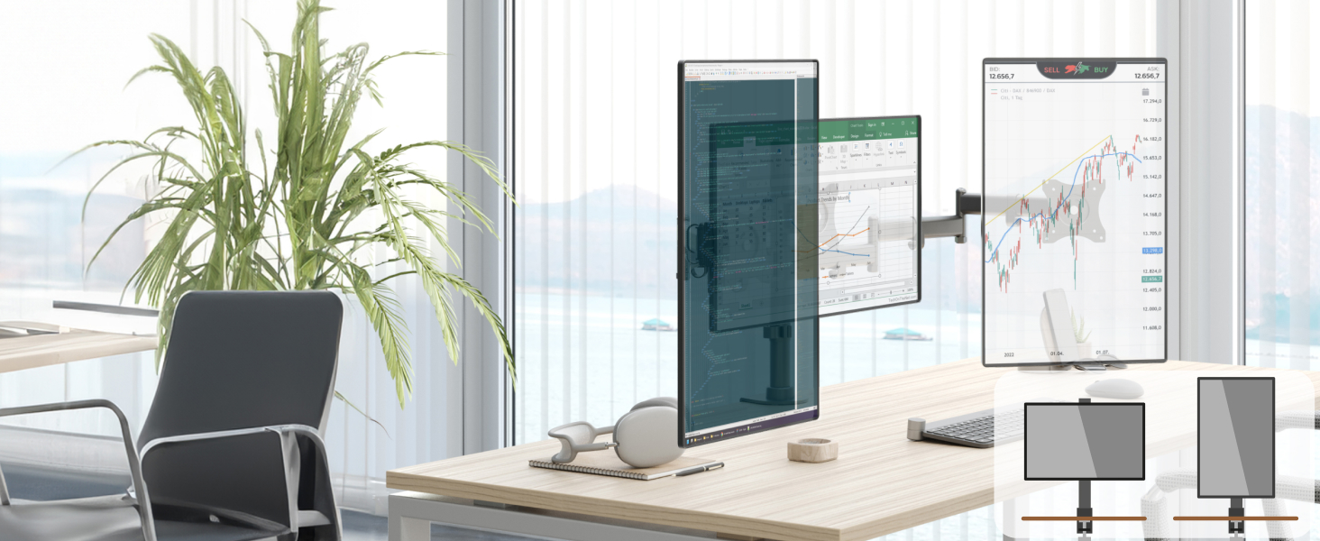 Підставка для монітора RICOO 2 монітори, Dual Monitor Arm, TS7811, чорний