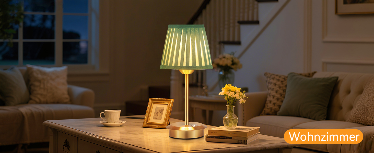 Настільна лампа OUSFOT бездротова, 3 режими яскравості, золота, вінтажний дизайн з абажуром для вітальні, кабінету, спальні, їдальні