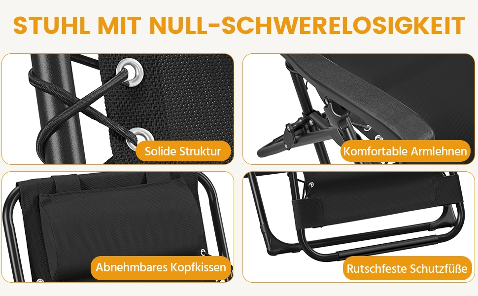 Розкішна розкладна шезлонг Yaheetech для саду, балкону та пляжу з подушкою та тримачем для напоїв (Чорний)