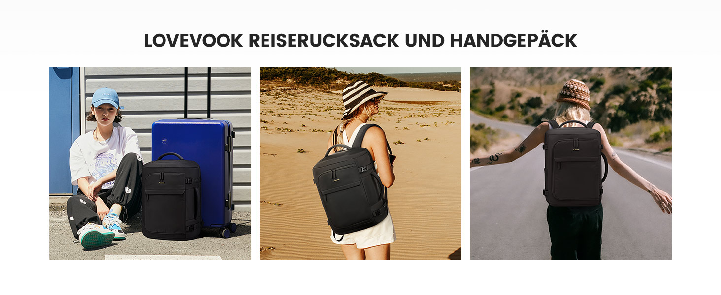 Рюкзак жіночий LOVEVOOK 40L для подорожей та авіаперельотів, Carry On, Beige Khaki