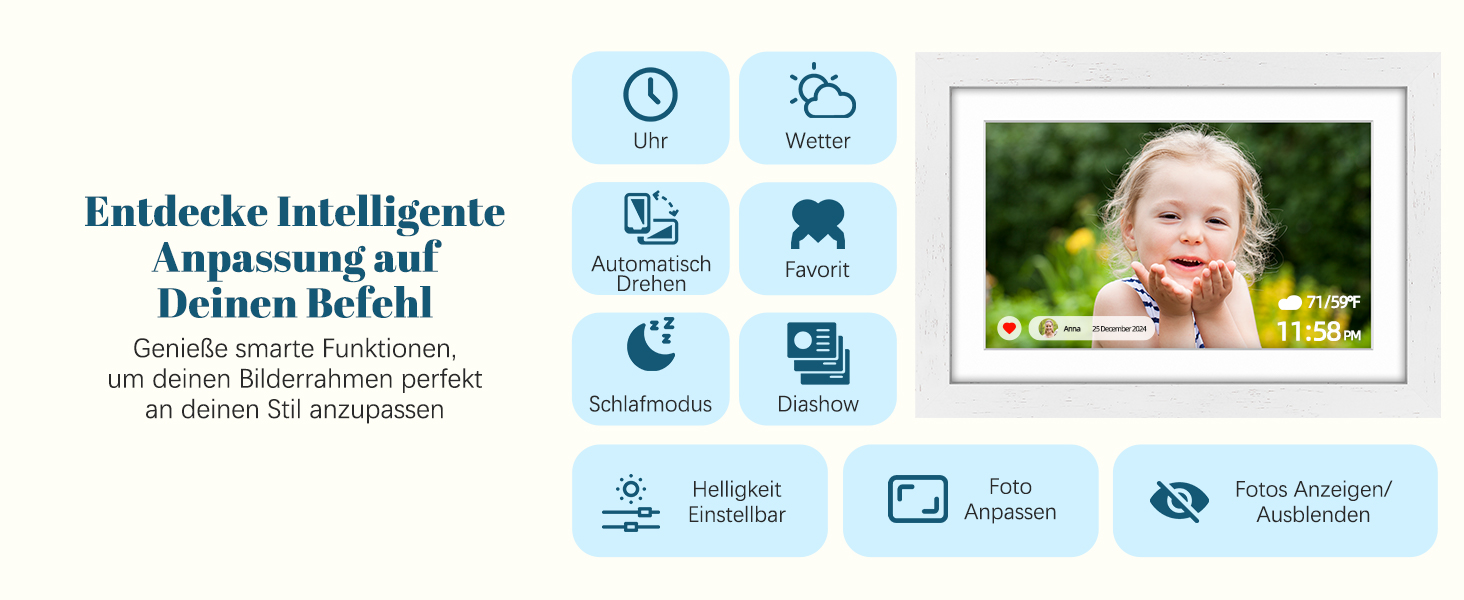 Цифровий фоторамка Eptusmey 10.1 дюймів з Wi-Fi, дуб, 32GB, IPS Touchscreen, відтворення фото/відео через Uhale APP, подарунок для чоловіків та жінок, білий