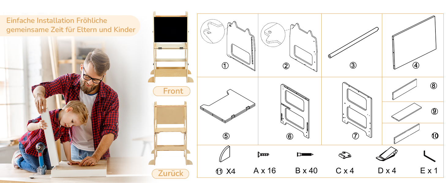 Стілець-лесенка для дітей Labebe Montessori, 3 в 1, з дошками для повідомлень, 92 x 38.5 x 42 см