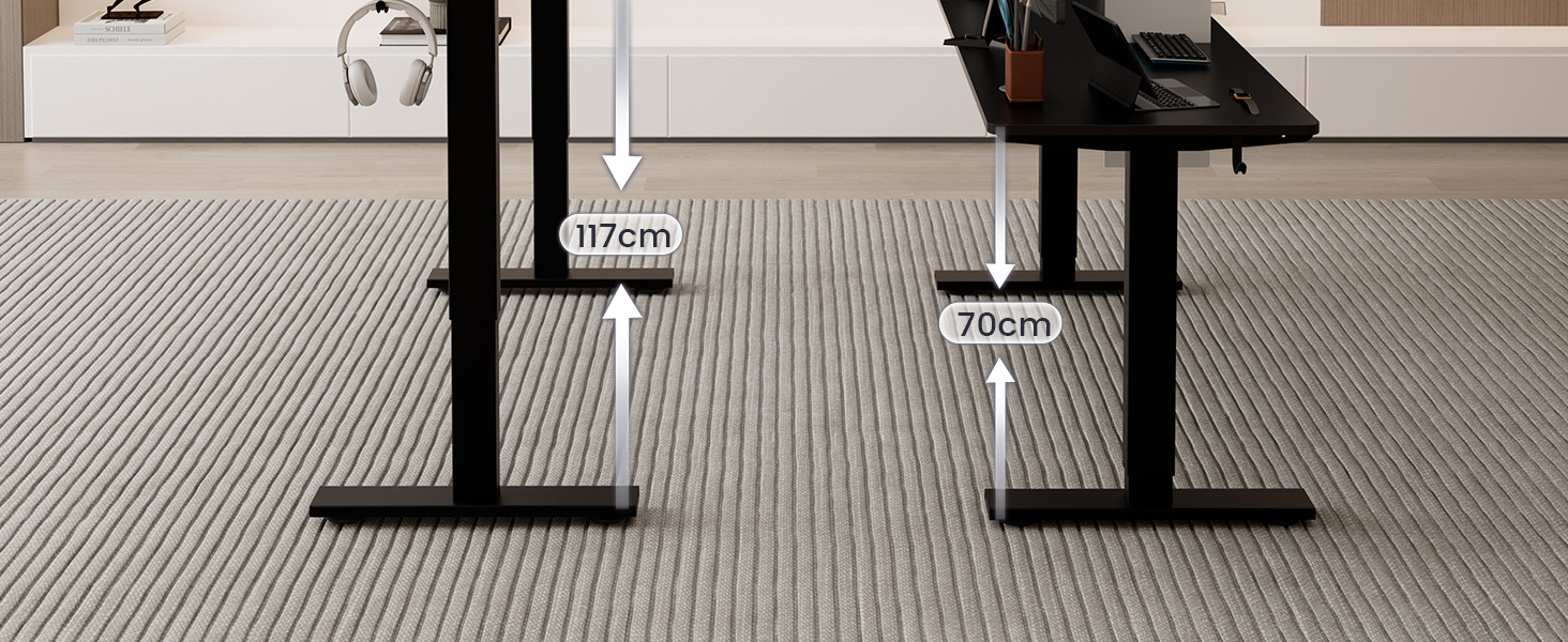 Регульований стіл 60x110 см, електричний з пам'яттю та захистом від зіткнень, висота 70–117 см, для офісу, дому та геймінгу (білий). Також доступний розмір 140x60 см (чорний)