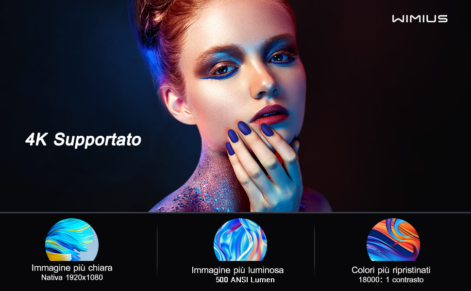 Проектор LED 4K Heikino з Автофокусом та Трапецеїдною Корекцією, WiFi6, Bluetooth, Dolby Audio, Netflix, Android/iOS, для Відкритих Просторів (Чорний/Сірий)