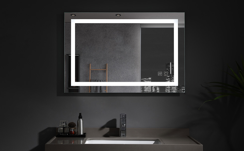 Великий дзеркало для ванної кімнати Badspiegel 120x70 см з підсвічуванням LED, сенсорне керування, антизапар, регулювання яскравості, для ванної кімнати та вітальні, білий колір, тип A: біле світло (50x70 см, 3 кольори світла / з розеткою)