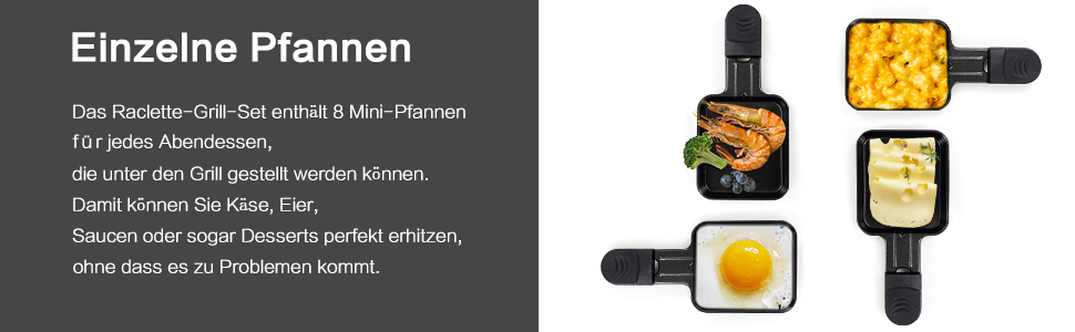 Ракле́т для 8 осіб - гриль з антипригарним покриттям, 8 міні-сковорідки та 4 дерев'яні лопатки, 1300W