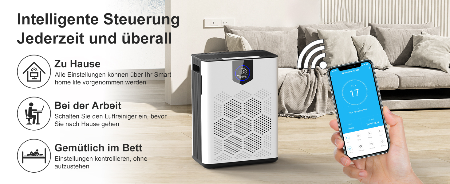 Повітряочисник для алергіків та курців, 120 м², з HEPA фільтрами, CADR 350 м³/год, керування через додаток, тиха робота 22 dB