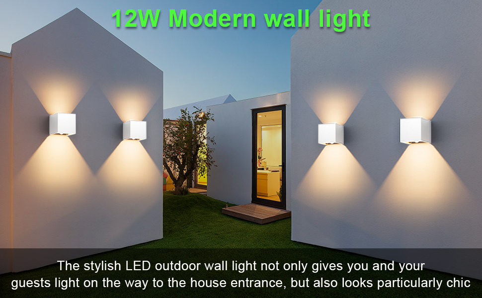 Klighten Настінний світильник з датчиком руху, 12W, IP65, 3000K, тепле біле світло, для вулиці/інтер'єру, регульований світловий потік