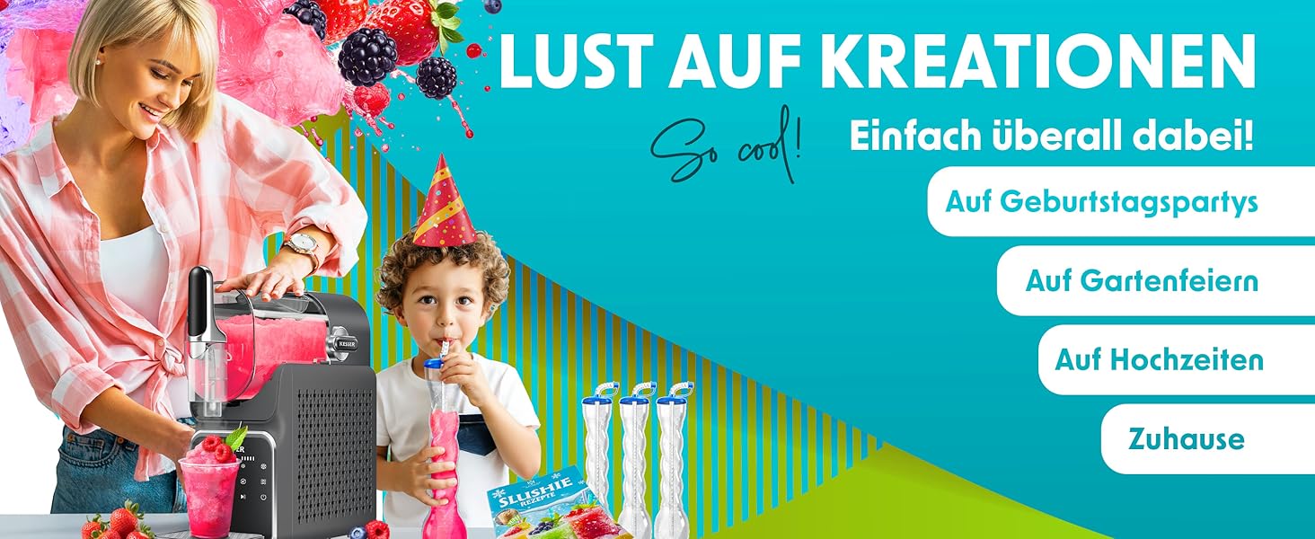 Машина для приготування сляш KESSER® - сляш-мейкер 2л - для сляш, коктейлів, фраппе, молочних коктейлів та замороженого соку - 25 хв та 6 програм - 3 стаканчика та книга рецептів в комплекті, антрацит