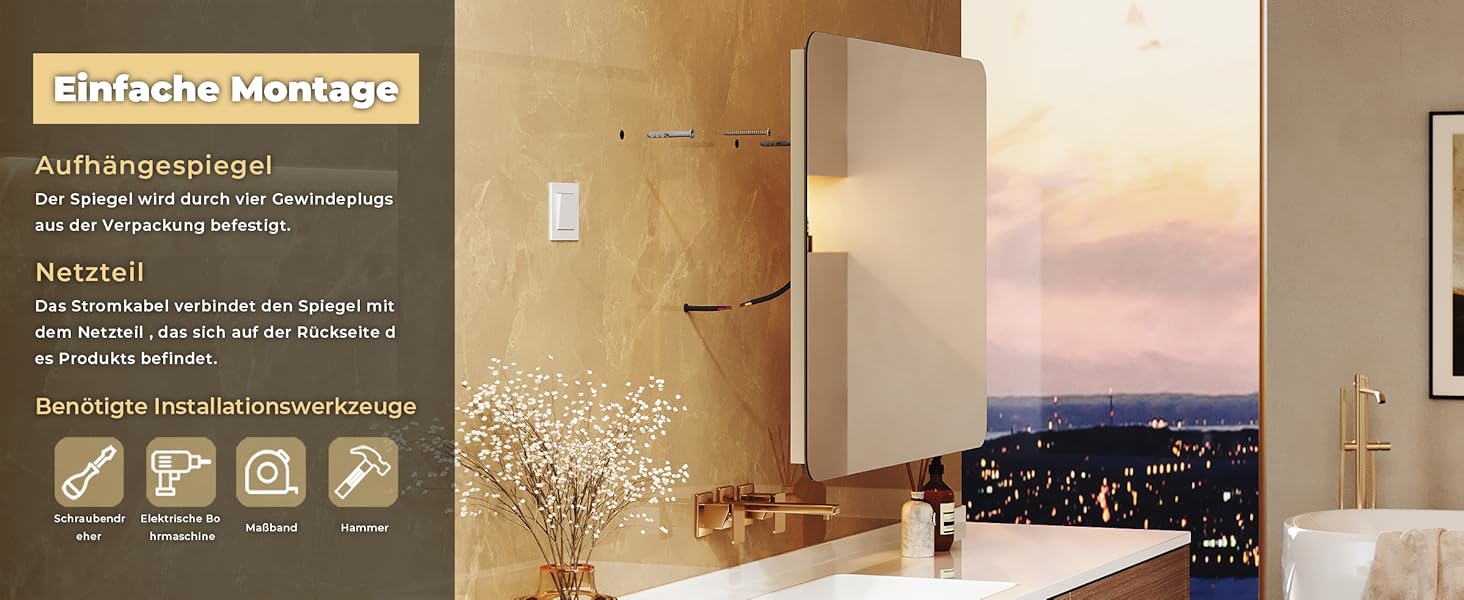 Дзеркало для ванної кімнати LOMIKEN з підсвічуванням, 60 x 50 x 3,5 см, LED, 6400K, холодний білий, енергозбереження, вертикальне/горизонтальне кріплення