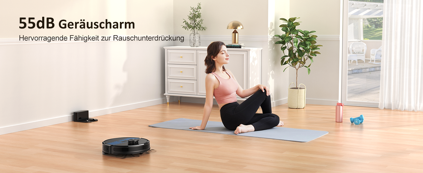 Робот-пилосос Lubluelu з функцією миття підлоги, 4500Pa, лазерна навігація, 5 карт, 55 dB, керування через додаток, для шерсті тварин, килимів, твердих підлог, чорний