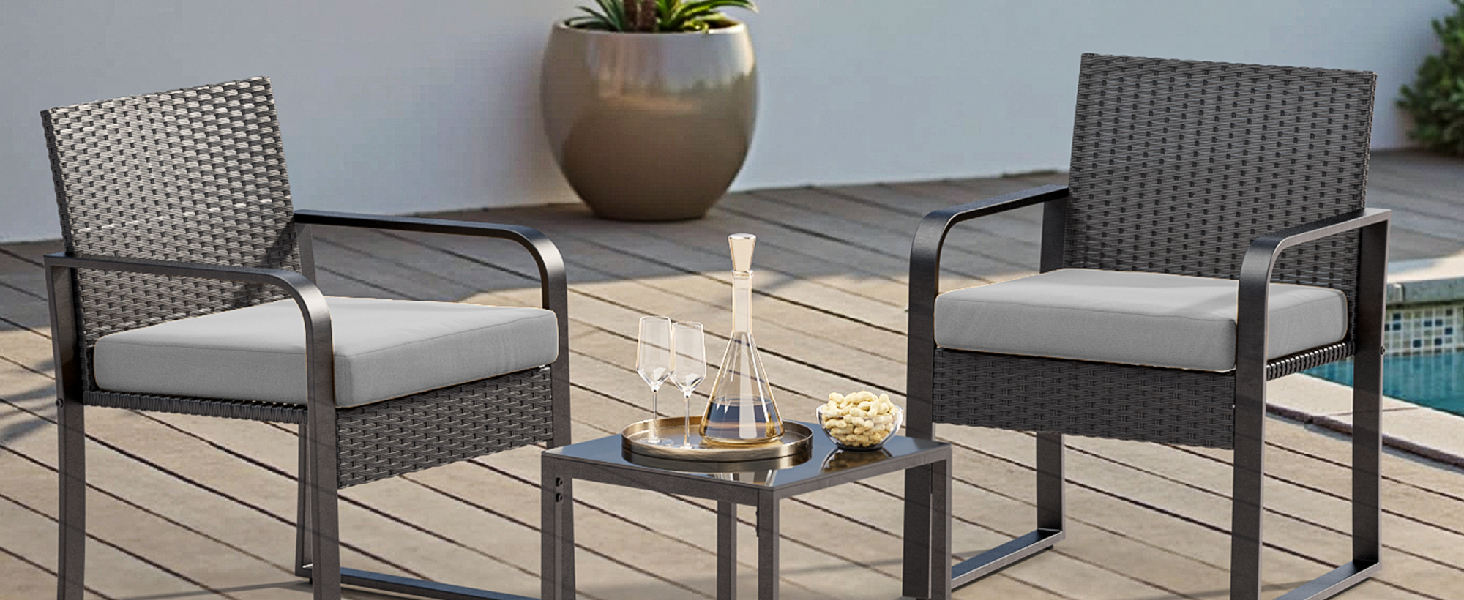 Набір садово-розкішних меблів Bealife з ротангу на 2 особи: для балкона, тераси, внутрішнього двору, саду (сірий)