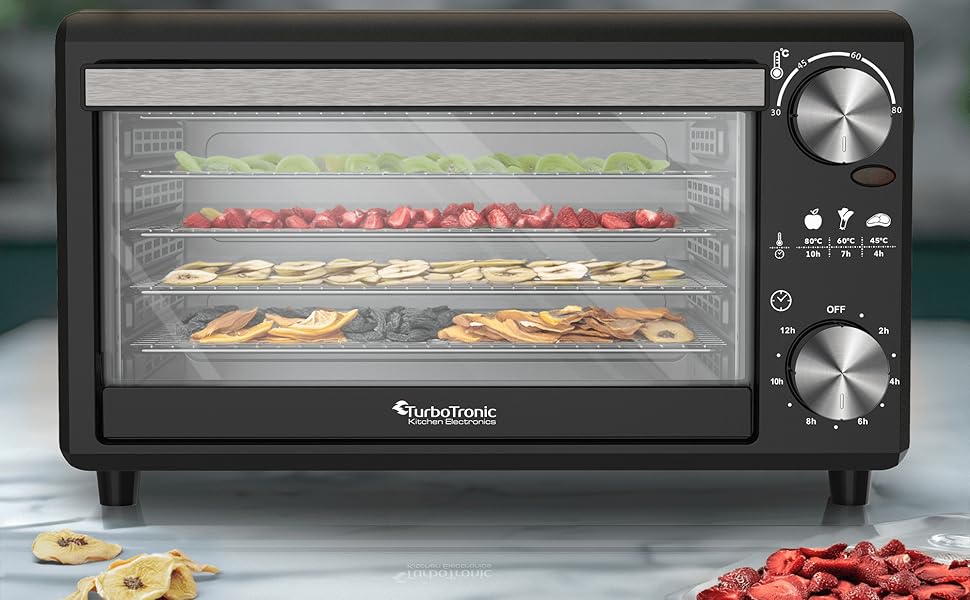 TurboWave BIO сушарка для продуктів, 14 л, металева, 5 ящиків, 30-80°C, таймер, рецепти