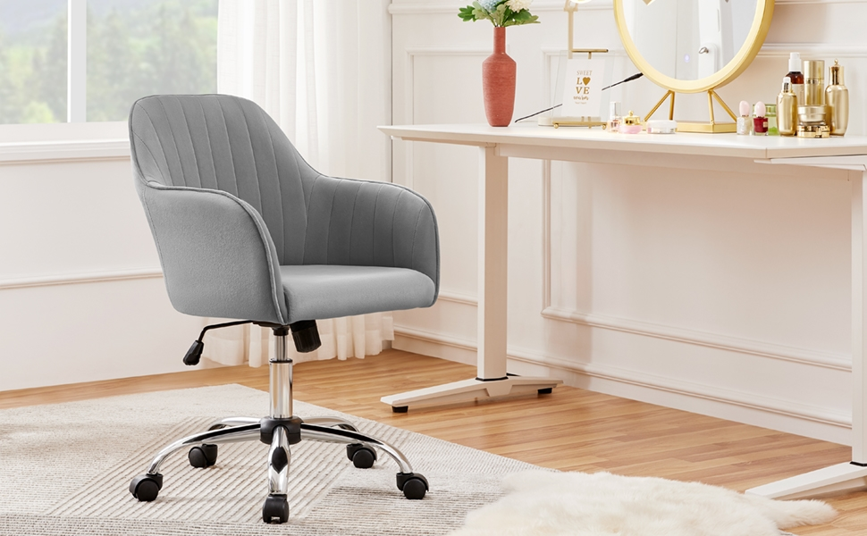 Крісло Yaheetech для дому та офісу: обертове, регульоване по висоті, з м'якою оксамитовою оббивкою, до 136 кг, сірий колір
