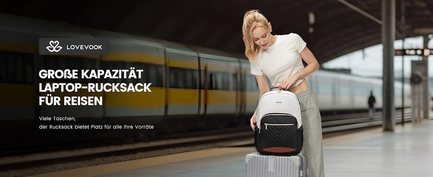 LOVEVOOK Рюкзак для жінок, великий, 15.6 дюймів, сумка для ноутбука, водонепроникний, шкільний рюкзак, для дівчаток-підлітків, чорний, елегантний, для роботи, навчання, подорожей (15.6 дюймів, бежево-чорний-коричневий)