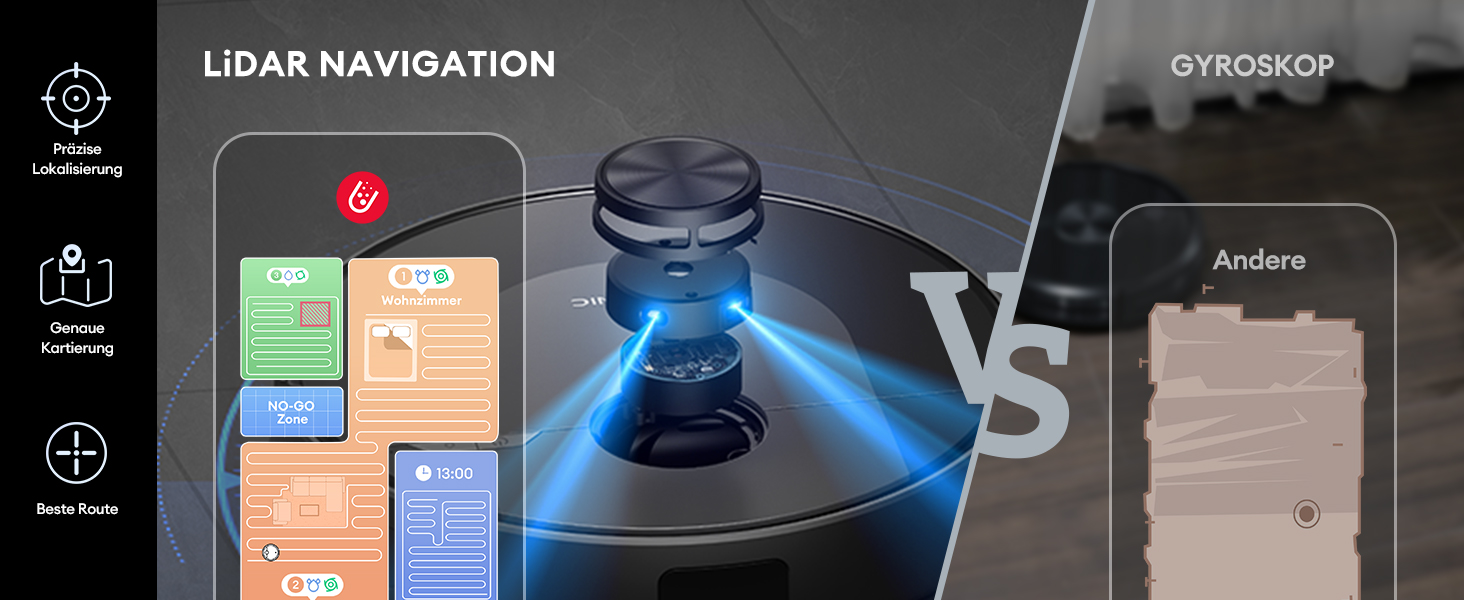 Робот-пилосос Ultenic D10 з функцією миття 3 в 1, потужність 5000Pa, LiDAR-навігація, керування через додаток, ідеальний для шерсті тварин, килимів та твердих підлог