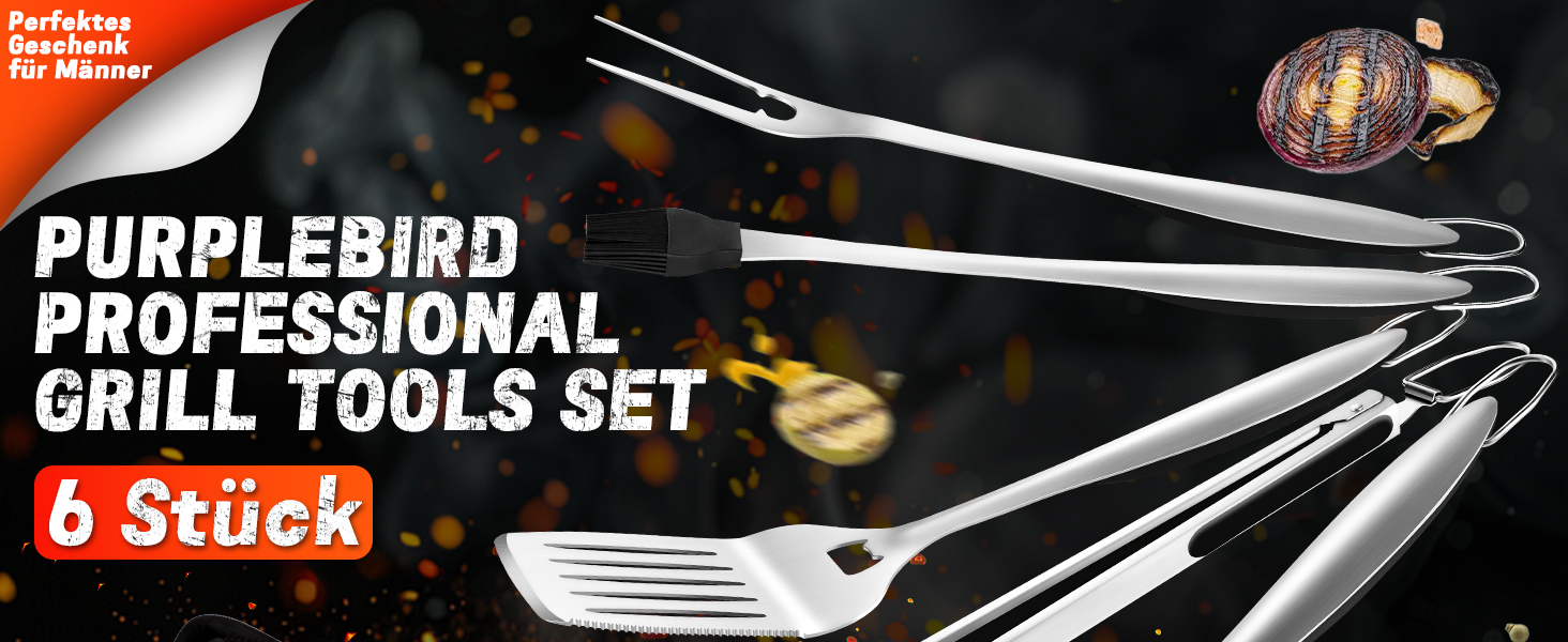Набір гриля PURPLEBIRD 31 предмет: преміум аксесуари для барбекю з нержавіючої сталі для чоловіків та жінок, з сумкою, килимком для гриля, для саду, кемпінгу та дня народження