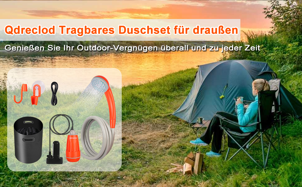 Портативний душ для кемпінгу з насосом, акумуляторна садова душова система 2200mAh, USB-кабель, шланг 1.8м, помаранчевий