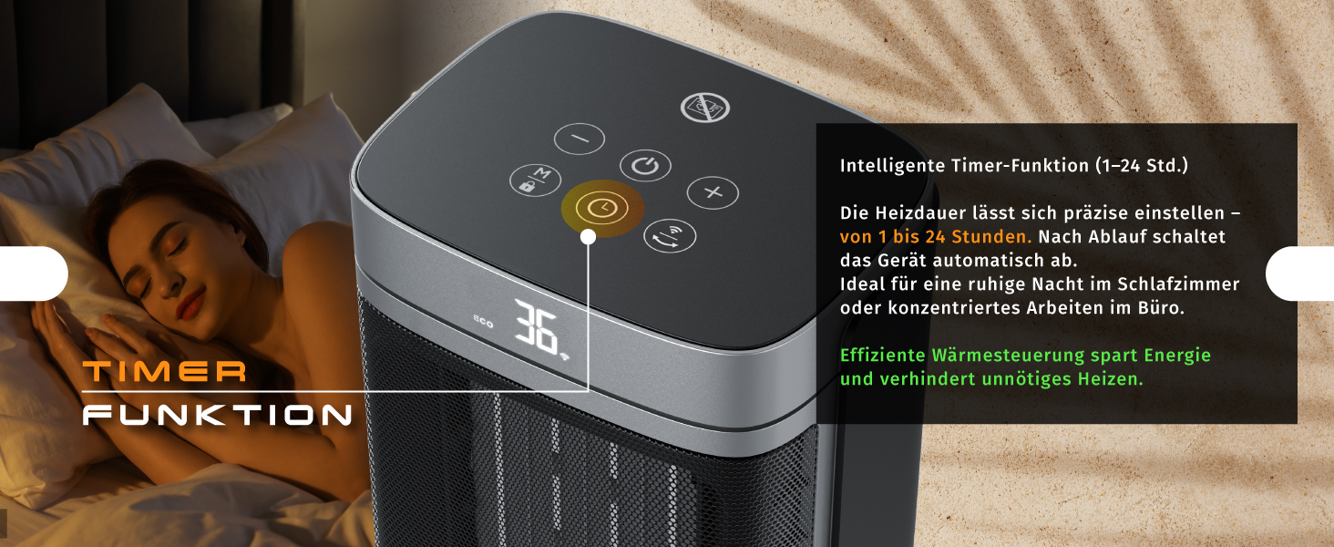 Керамічний обігрівач Brandson з Wi-Fi, тихий, енергозберігаючий, з пультом керування, функцією осциляції, ECO-режимом, дитячим замком та таймером – для ванної, вітальні, офісу, дитячої кімнати