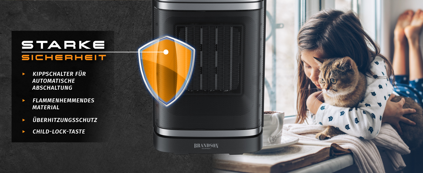 Керамічний обігрівач Brandson з Wi-Fi, тихий, енергозберігаючий, з пультом керування, функцією осциляції, ECO-режимом, дитячим замком та таймером – для ванної, вітальні, офісу, дитячої кімнати