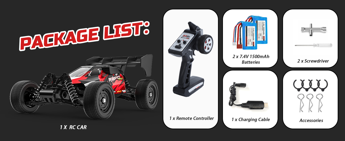 Радіокерований позашляховик DEERC 9205E 1:10 48 км/год 4WD Monstertruck з 2 акумуляторами, 2.4GHz, для дітей та дорослих