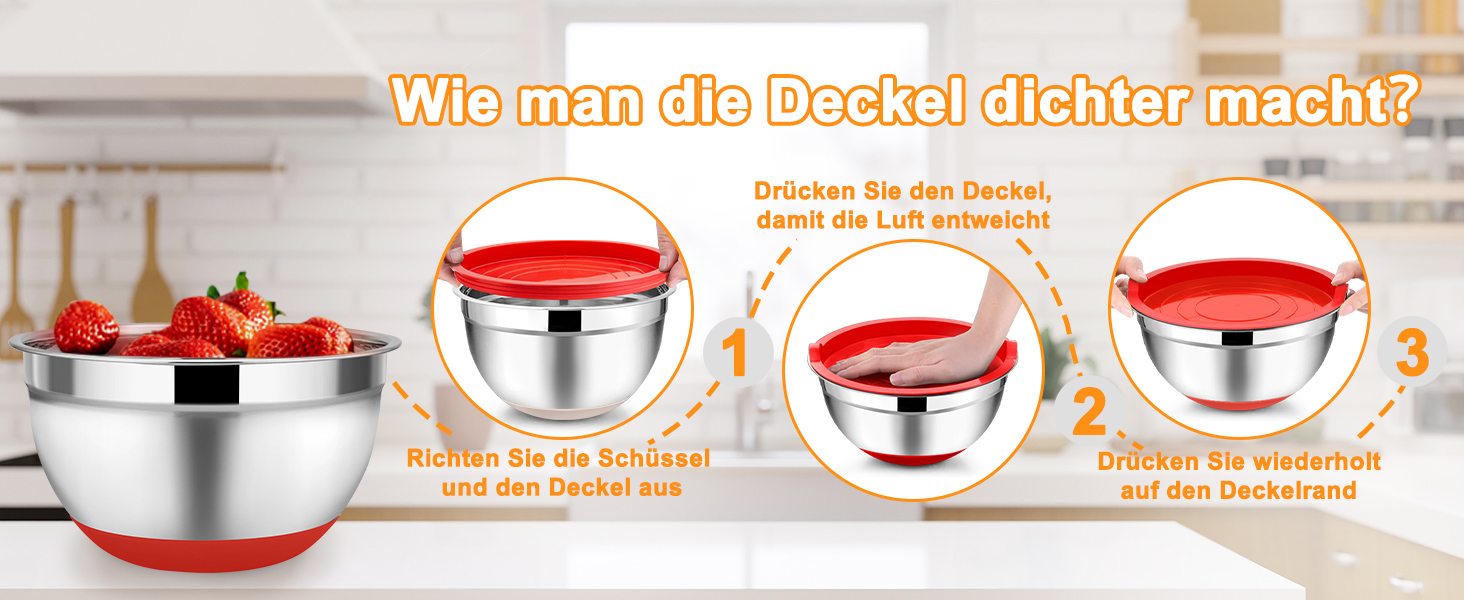 Набір мисок Onader з нержавіючої сталі: салатники з кришкою та 3 терками для кухні. Об'єм: 4л, 2.8л, 2.5л, 1л, 1.2л, 0.7л. Складається з 6 мисок, можна складати та мити в посудомийній машині.