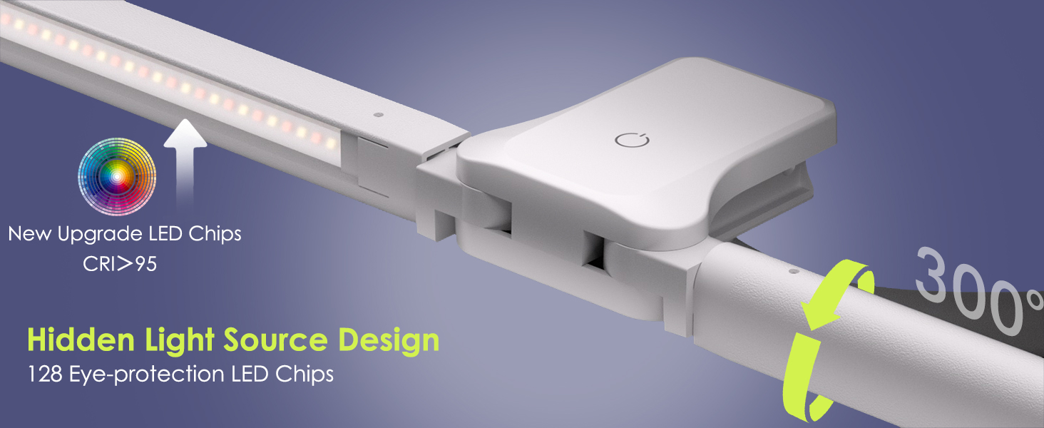 Стіл лампа з двома головками для дітей, захист очей, 16W, 72см, денне світло, диммування, пульт ДУ, лебединий шийка, матовий білий