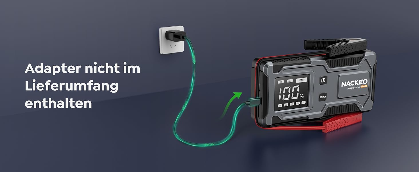 Powerbank Starthilfe 6000A: Зарядний пристрій для автомобіля 12V (до 9L бензин, 7L дизель) з кабелем, LED-лампою та дисплеєм – для SUV, мотоциклів, газонокосарок