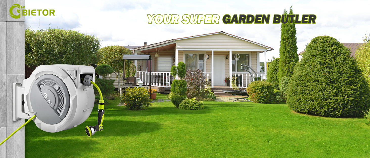 Шланговий барабан настінний автоматичний 40м, з фіксацією довжини, поворотна кріплення 180°, 9 режимів поливу для саду та миття авто