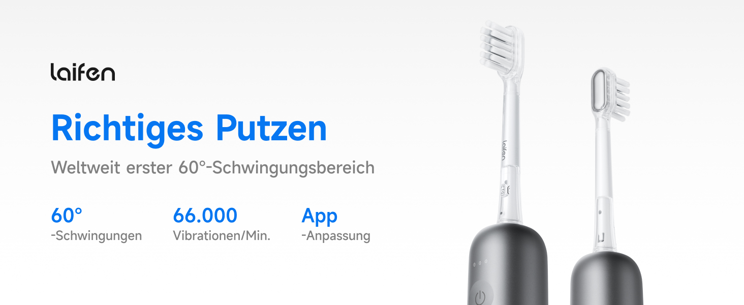 Електрична звукова зубна щітка Laifen Wave з 3 насадками, сіра, водонепроникна (IPX7), з магнітною зарядкою, для дорослих