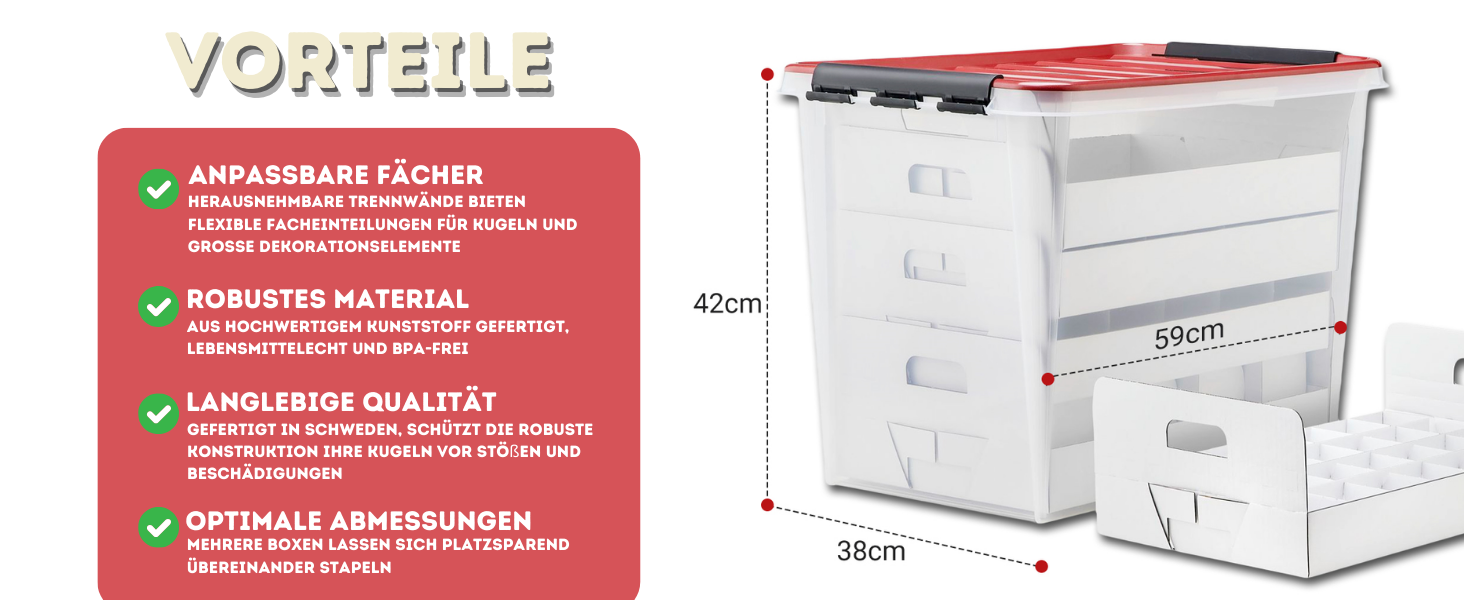 Коробка для новорічних кулі - ялинкових прикрас та декору (61 літр), червона