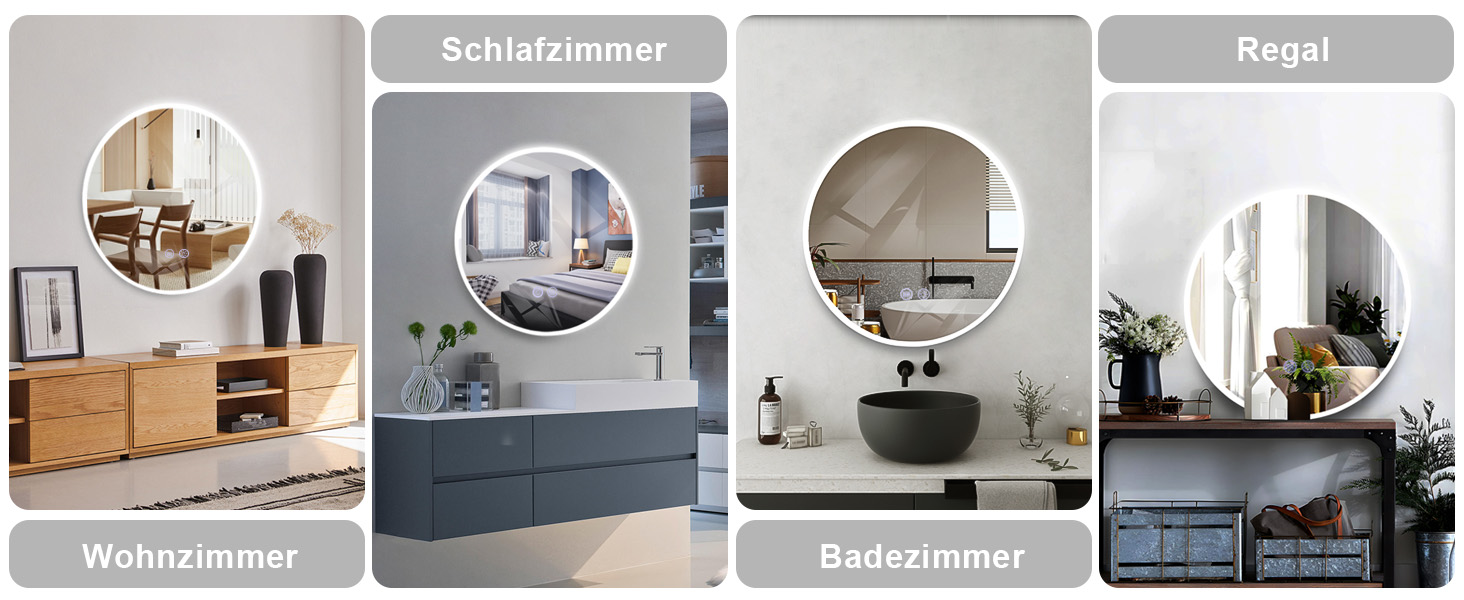 Круглий дзеркало для ванної кімнати з підсвічуванням Mursche - LED дзеркало для ванної кімнати, 60 см, IP44, з сенсорною панеллю