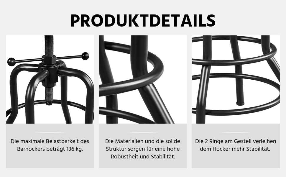 Барний стілець Yaheetech вінтажний, регульована висота, з товстим сидінням, без монтажу, з штучної шкіри, для кухні/вітальні/бару/кафе, коричневий