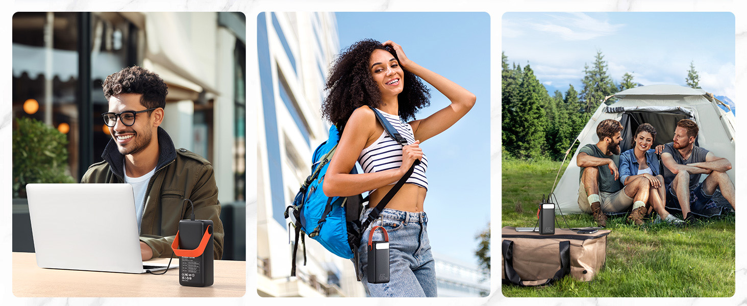 Power Bank 60000mAh 65W з 3 виходами USB-C: портативний зарядний акумулятор для ноутбука, смартфона, планшета (чорний)