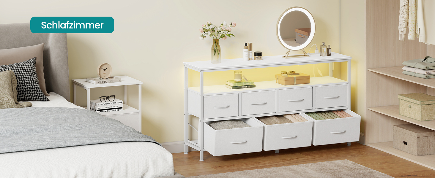 SONGMICS BELLAH: Комод, шафа, тумба з LED-підсвіткою, стайлінг-станція, 1 полиця, індустріальний стиль, вінтажно-коричневий/чорний, LGS723KD01 (7 ящиків, білий)