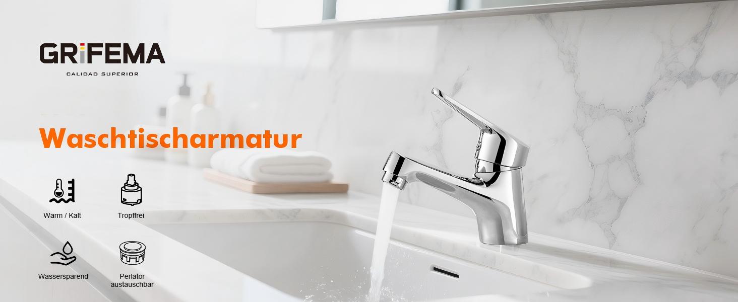 Змішувач для умивальника Ibergrif M11050 з одним важелем, високий (60 мм), хром, без підйомника, керамічна картридж, без крапель, водозберігаючий, 3/8″ з'єднання