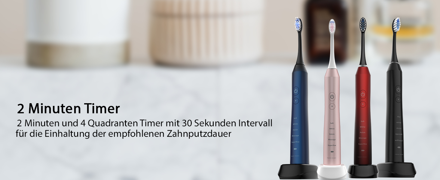 Електрична зубна щітка Tristan Auron – 55 000 вібрацій, 5 режимів, 60 днів роботи від акумулятора, компактна та тиха, 2 насадки, для бережного очищення зубів (червона)