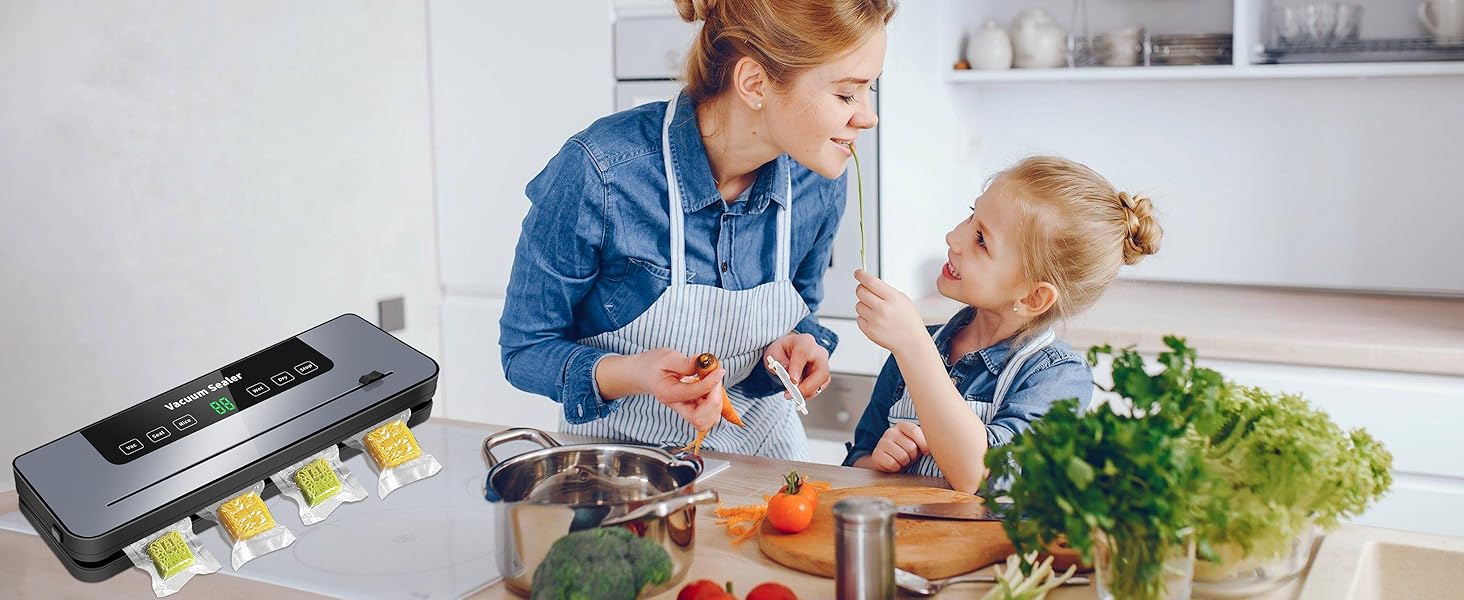 Вакууматор 7 в 1 професійний з різаком, цифровим таймером та 100 пакетами для вакуумування, автоматичний запечатувач