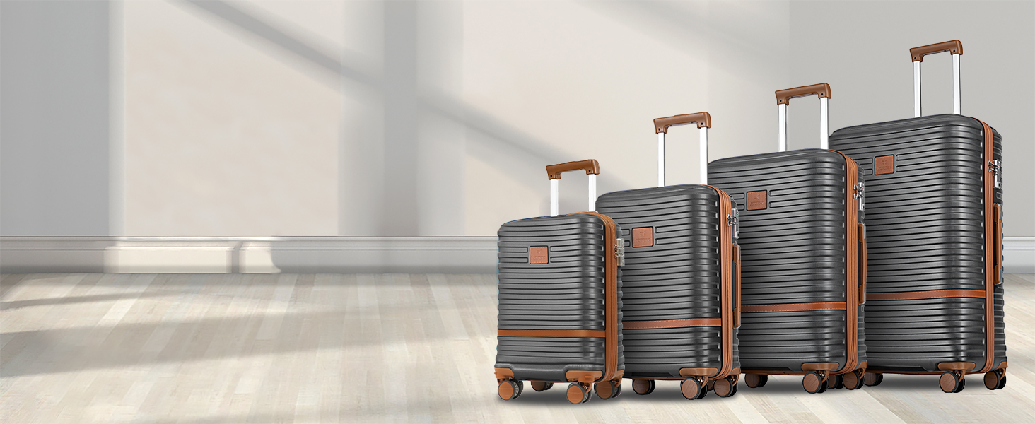 Набір валіз для подорожей Joyway 7 предметів, жорстка оболонка, з косметичкою, 4 колесами та TSA-замком, білий (Сірий/Коричневий)