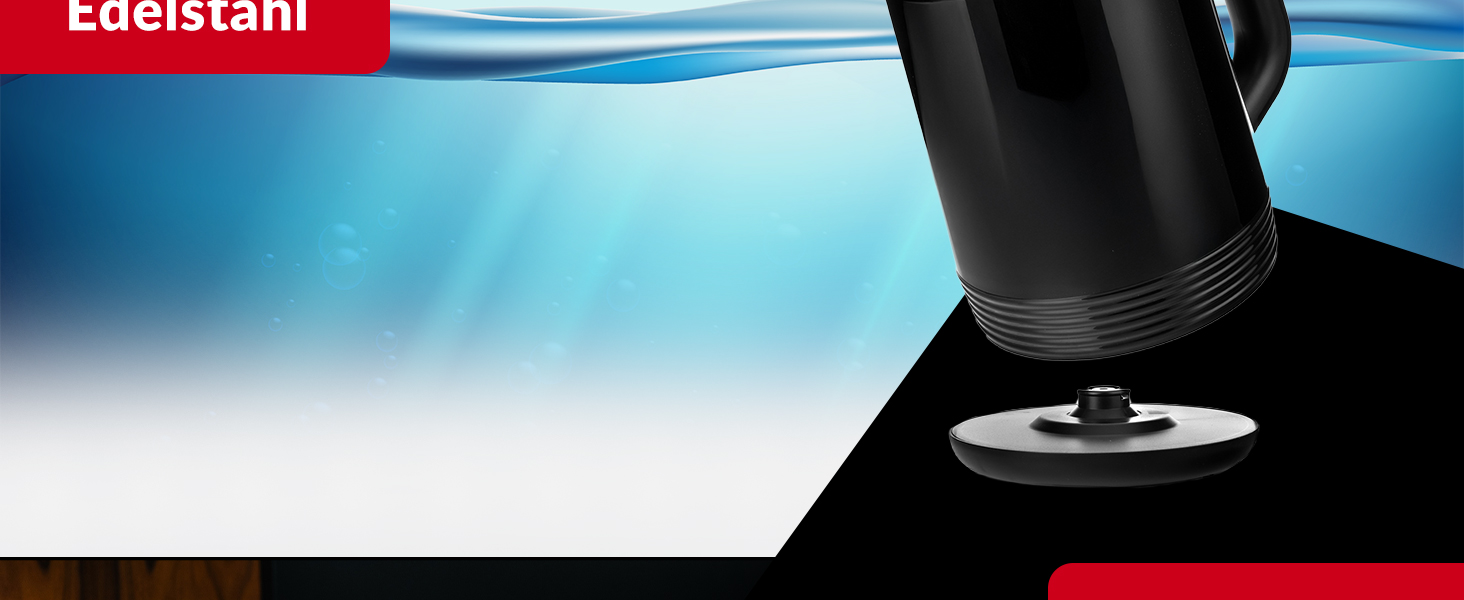 Електричний чайник LEHMANN з нержавіючої сталі 2L, 2200W, швидкий нагрів, подвійні стінки, автовимкнення та захист від перегріву, BPA-free, для великих сімей та офісів, чорний