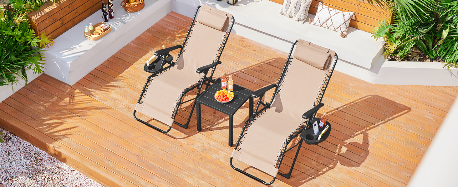 Розкішні лежаки для відпочинку Yaheetech (2 шт.) - складані, з подушкою та тримачем для напоїв, бежеві