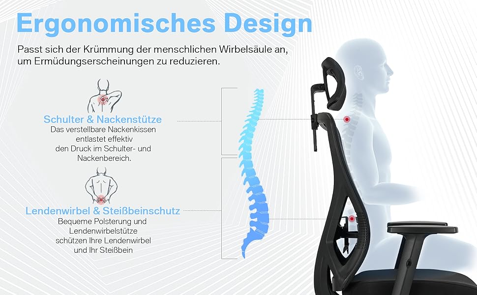 Ергономічне офісне крісло з підголівником та поперековою підтримкою, поворотне, з регульованими підлокітниками, чорне, для дому та офісу