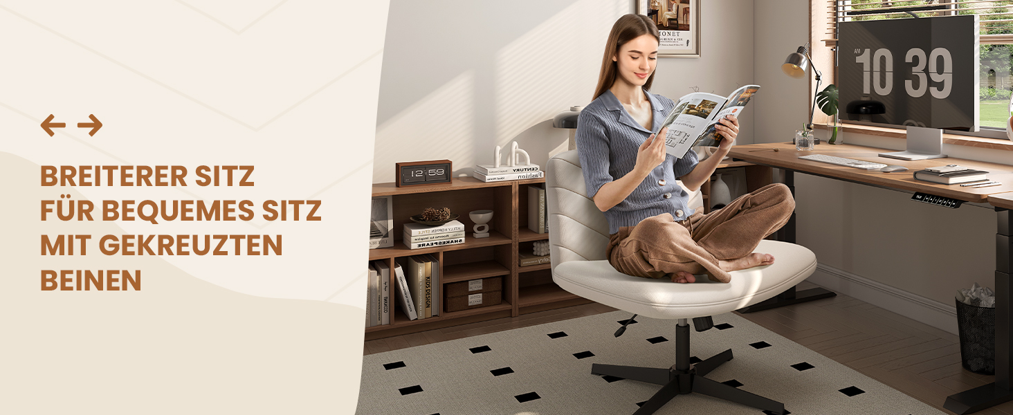 Офісний стілець Yaheetech з роликами, регульована висота, широке сидіння, середня спинка, стілець для шиття, для офісу та спальні (Бежевий)