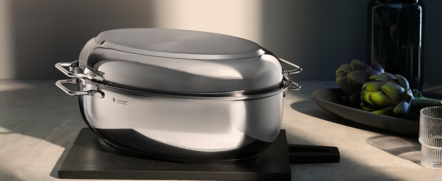 Братер WMF з кришкою, 8,5л, для індукції, Cromargan нержавіюча сталь, з термометром, 41x28,5x18см