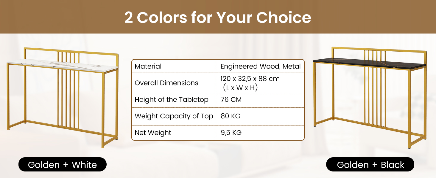 Консольний стіл LIFEZEAL мармур, металевий каркас, кандинавський, 120x32.5x88см, золото (білий)