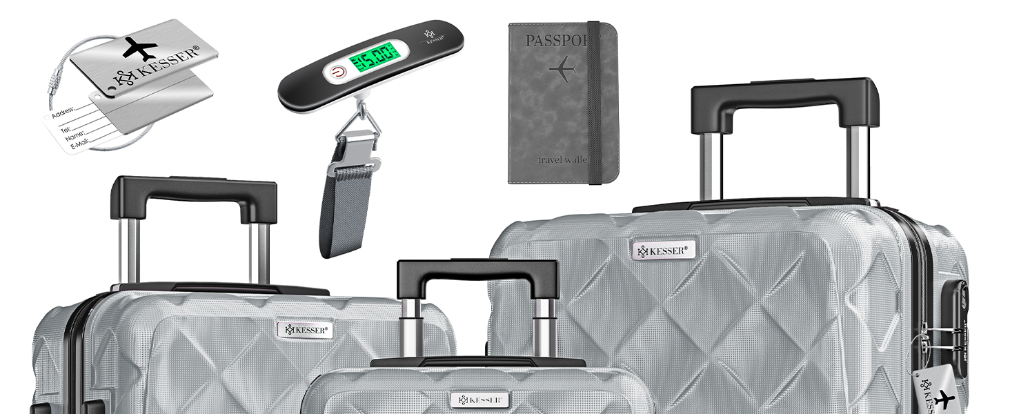 Набір валіз KESSER® 3 шт. | Валізи з ABS, з кодовим замком, ваговою шалькою та органайзером для документів | 360° колеса | Ручна поклажа та великі валізи для подорожей та бізнесу | Сірий колір