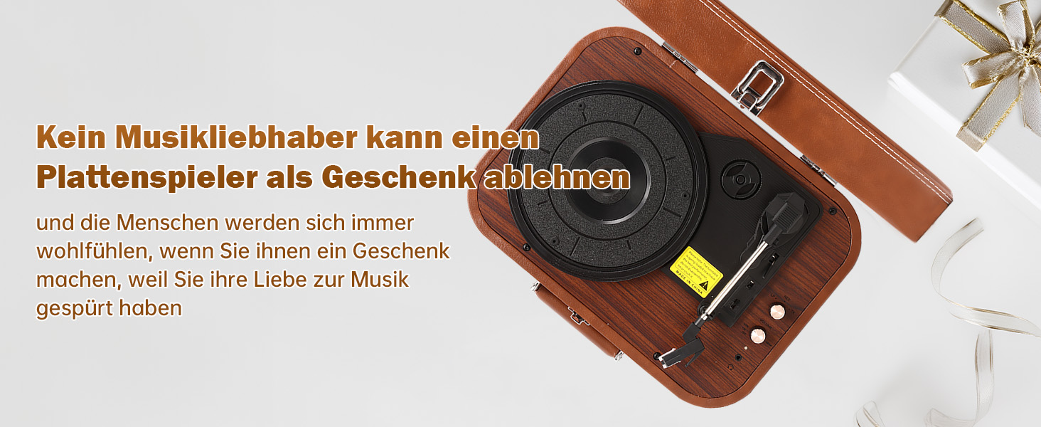 Вініловий програвач з динаміками і Bluetooth 5.4, USB, RCA/AUX, 33/45/78 об/хв, портативний ретро-кейс, коричневий