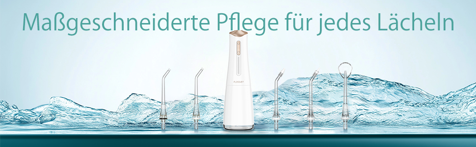 Бездротова портативна електрична ірригатор для рота FlossJet з 4 режимами, 5 насадками, об'ємом 300 мл та USB-C зарядкою. Ідеальна зубна гігієна та догляд за яснами. (Білий/Опудалий сад)